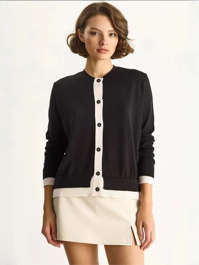 Bianco Lucci LUCCI Color Blocked Long Sleeve Button Cardigan