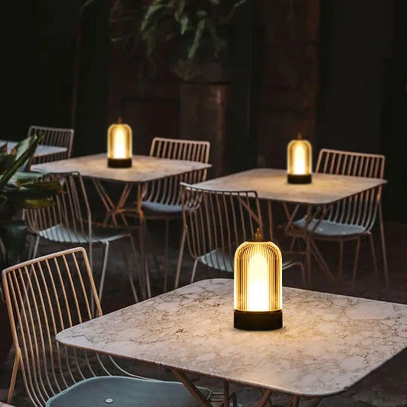 Cross-border hot led hotel bar table lamp desktop light night light creative restaurant clear bar table lamp simple table lamp(Bird Cage lamp + flame light + Charger) - Image 3
