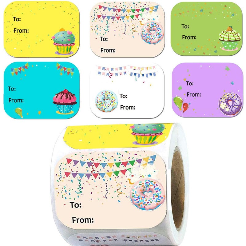 Remarkable Name Tags Happy Birthday Stickers 15 x 2 Inch 300 Pcs 6 Unique Cute Designs for Party Favors - Image 1