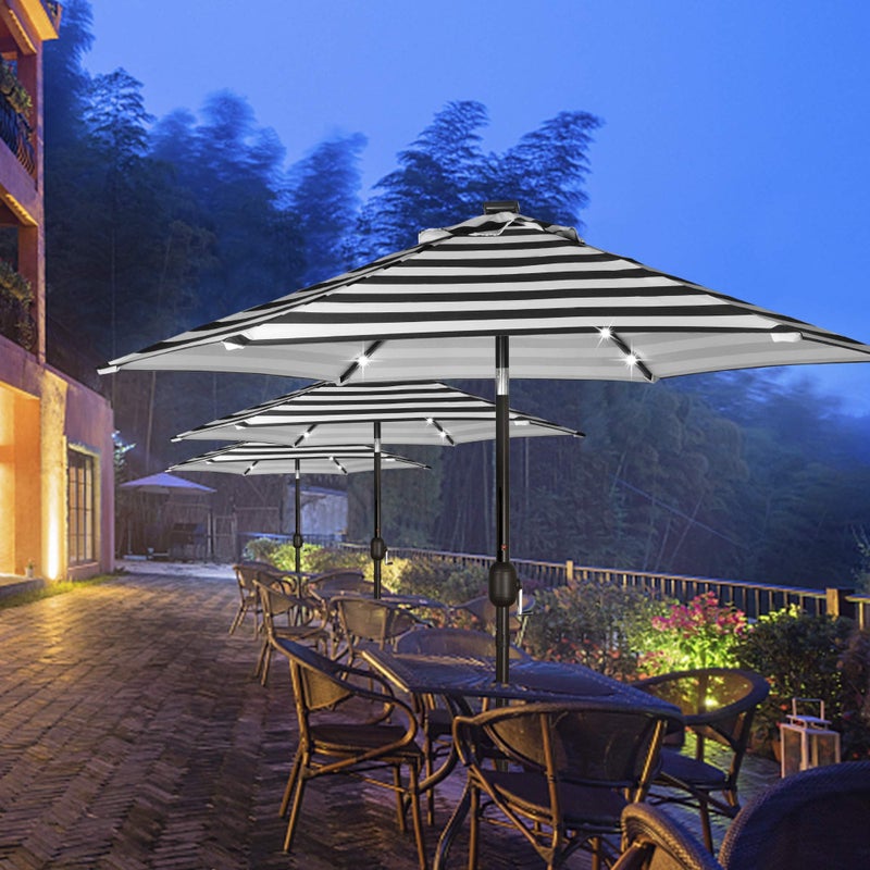 Blissun 7.5 ft Solar Umbrella 18 LED Lighted Patio Umbrella Table Market Umbrella with Tilt and Crank Outdoor Umbrella for Garden, Deck, Backyard, Pool and Beach (Black & White) - Image 5