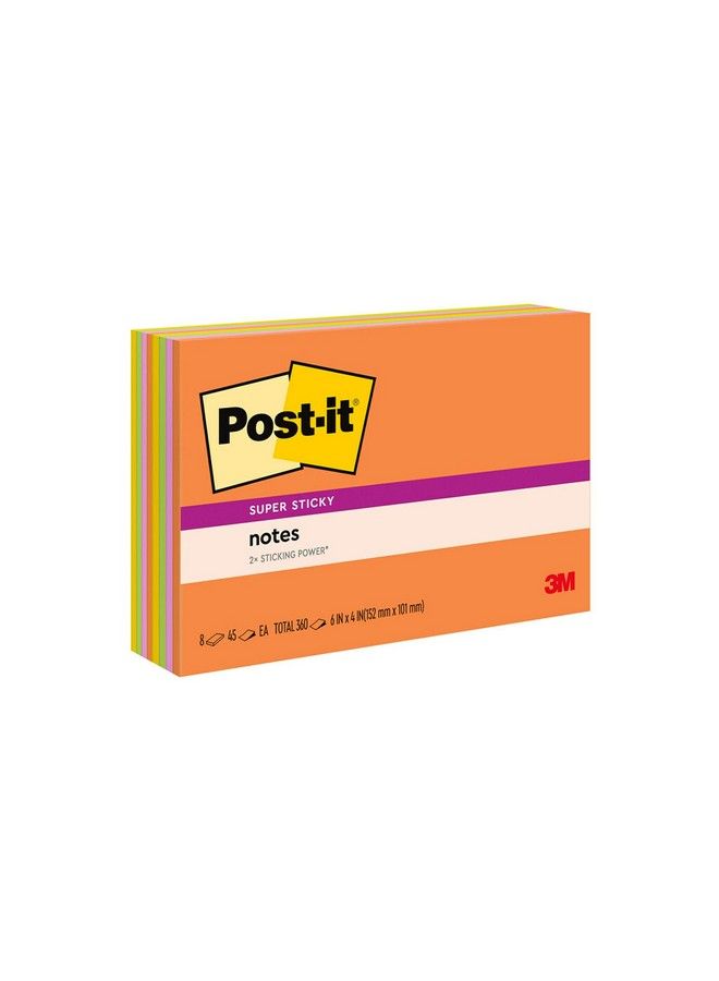 Post-it ملاحظات لاصقة فائقة 6X4 إنش 8 دفاتر 2X قوة الالتصاق مجموعة تعزيز الطاقة ألوان زاهية (برتقالي وردي أزرق أخضر) قابلة لإعادة التدوير (6445 SSP) - Image 2