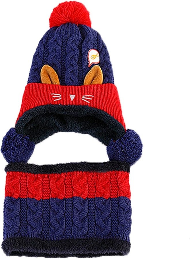 Malvina Unisex Baby Kids Hats Handmade Knitted Scarf Hats & Caps Toddler Knitted Hoodie Winter Head Scarf Neck Warmer Cute Cat Hooded Scarf Hats Soft Plush Lining for 6 Months-2 Years (Dark Blue) - Image 3