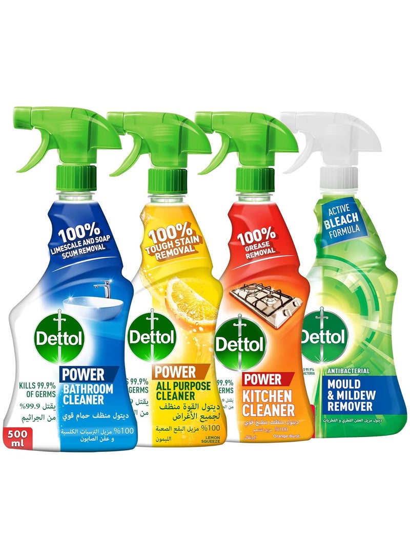 مجموعة ديتول تريجرز (للمطبخ، والحمام، ومتعدد الاستخدامات، ومنظف العفن والفطريات) 500 مل × 4