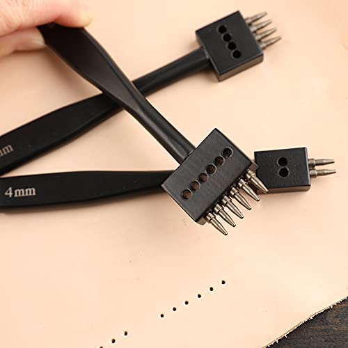 DIUDUS Prong Punch, Black Leather Punch Tool 4mm, 2/4/6 Lacing Stitching Punch, Round Hole Prong Stitching Chisel Set Leather Working Tools for Leathercraft - Image 4