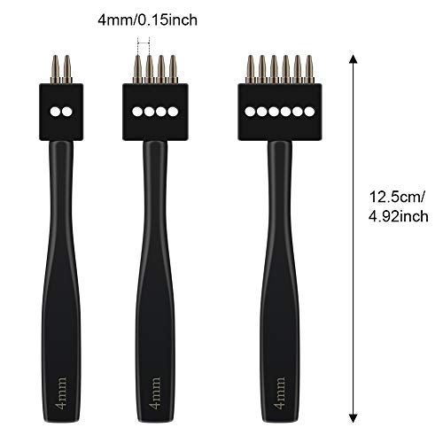 DIUDUS Prong Punch, Black Leather Punch Tool 4mm, 2/4/6 Lacing Stitching Punch, Round Hole Prong Stitching Chisel Set Leather Working Tools for Leathercraft - Image 2