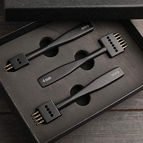 DIUDUS Prong Punch, Black Leather Punch Tool 4mm, 2/4/6 Lacing Stitching Punch, Round Hole Prong Stitching Chisel Set Leather Working Tools for Leathercraft - Image 3