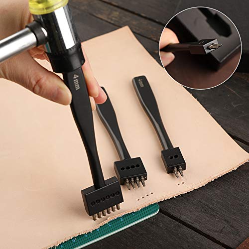 DIUDUS Prong Punch, Black Leather Punch Tool 4mm, 2/4/6 Lacing Stitching Punch, Round Hole Prong Stitching Chisel Set Leather Working Tools for Leathercraft - Image 5