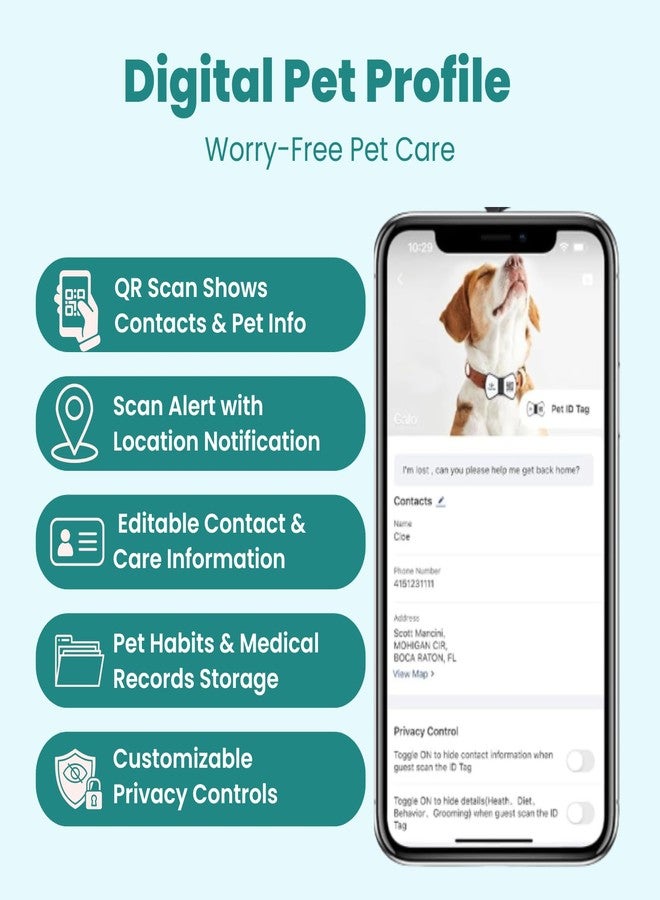 بطاقة تعريف الحيوانات الأليفة الذكية PawView، بطاقة تعريف للكلاب برمز الاستجابة السريعة، بدون رسوم، بطاقة اسم للحيوانات الأليفة مصنوعة من السيليكون المقاوم للماء والصامت مع تنبيه فوري للموقع عند المسح الضوئي، ربطة عنق أنيقة، إكسسوار رائع للكلاب في عيد الفصح والربيع (أزرق بيض طائر الروبين) - Image 2