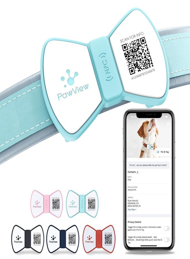 بطاقة تعريف الحيوانات الأليفة الذكية PawView، بطاقة تعريف للكلاب برمز الاستجابة السريعة، بدون رسوم، بطاقة اسم للحيوانات الأليفة مصنوعة من السيليكون المقاوم للماء والصامت مع تنبيه فوري للموقع عند المسح الضوئي، ربطة عنق أنيقة، إكسسوار رائع للكلاب في عيد الفصح والربيع (أزرق بيض طائر الروبين) - Image 1