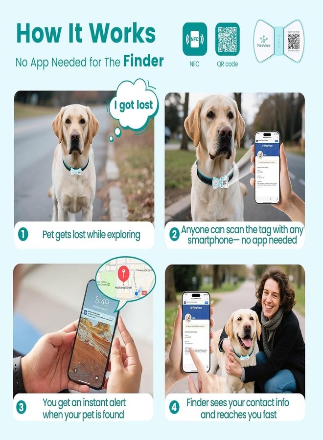 بطاقة تعريف الحيوانات الأليفة الذكية PawView، بطاقة تعريف للكلاب برمز الاستجابة السريعة، بدون رسوم، بطاقة اسم للحيوانات الأليفة مصنوعة من السيليكون المقاوم للماء والصامت مع تنبيه فوري للموقع عند المسح الضوئي، ربطة عنق أنيقة، إكسسوار رائع للكلاب في عيد الفصح والربيع (أزرق بيض طائر الروبين) - Image 3