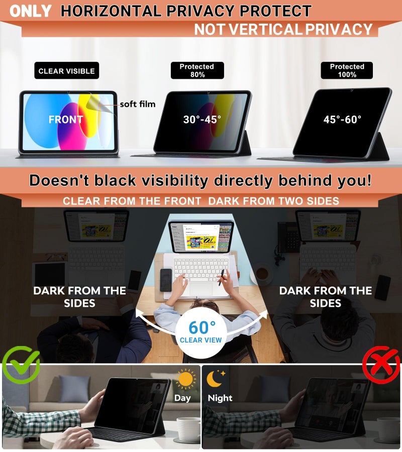 FILMEXT Privacy Screen Protector for iPad (A16) 11th/10th Generation (2025/2022) A3354 A3355 A3356 A2696 A2757 A2777 A3162, Anti-Spy Anti Blue Light Glare Landscape Privacy Filter Matte PET Screen - Image 2