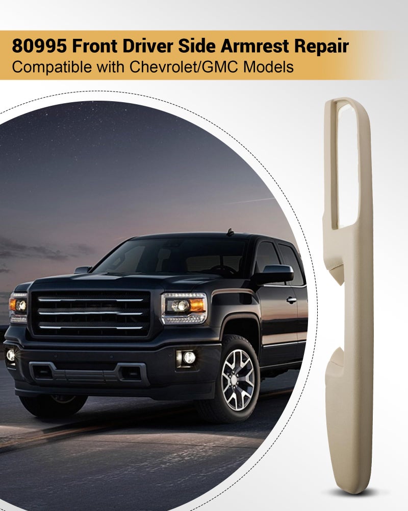 KILILOGE 80995 Front Driver Side Armrest Repair (Left) Compatible with GMC Sierra Yukon 2010-2014 for Chevrolet Chevy Silverado Suburban Tahoe Avalanche with Door Release Handle Above Armrest, Tan, 27in - Image 2