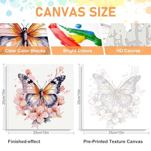 Offito Framed Paint by Numbers Kit for Adults Beginners & Kids Ages 8-12, Butterfly Flowers Acrylic Easy Paint by Number with Frame, Paint by Number Kits on Canvas Framed (10 * 10 Inch, without Easel) - Image 2