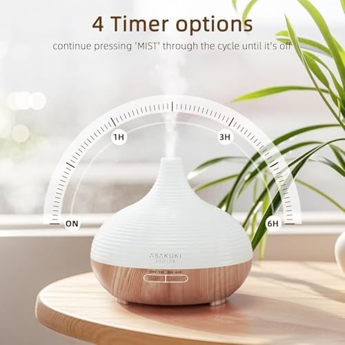 ASAKUKI 300ml Essential Oil Diffuser, Wood Grain Ultrasonic Aromatherapy Diffuser, Quiet Diffuser with 4 Timers, Auto Shut-Off & Colour-Changing LED for Home, Office, Yoga | Relaxation & Better Sleep - Image 5