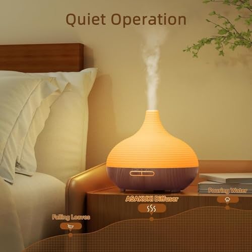 ASAKUKI 300ml Essential Oil Diffuser, Wood Grain Ultrasonic Aromatherapy Diffuser, Quiet Diffuser with 4 Timers, Auto Shut-Off & Colour-Changing LED for Home, Office, Yoga | Relaxation & Better Sleep - Image 2