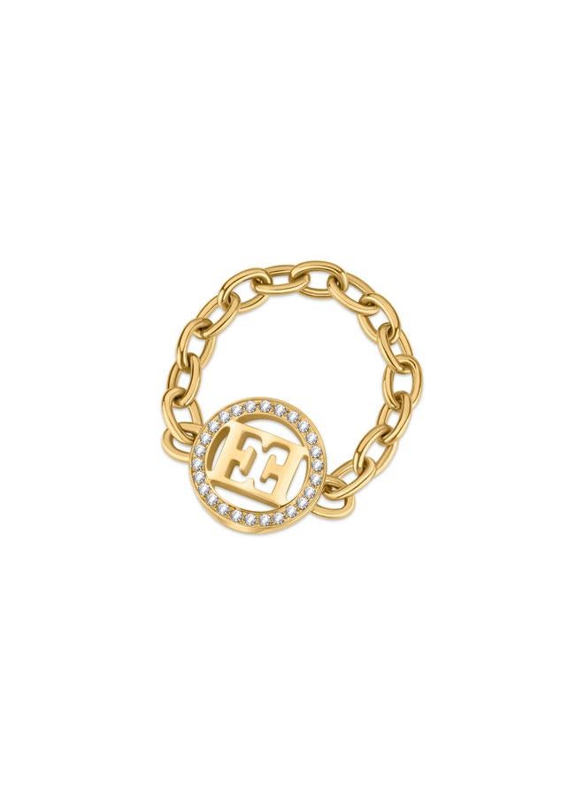 ESCADA Isabella Gold Plated Ring with Iconic Cutout Logo and Chain Link Detail - Image 2