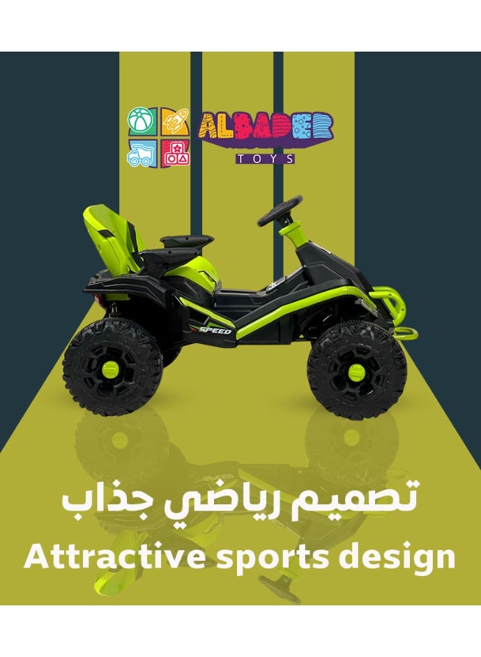 البدر دباب كهربائي أطفال 12 فولت بتصميم رياضي، لعبة ركوب للأطفال بمحركين وبطارية قابلة للشحن، مزود بإضاءة LED وموسيقى وبلوتوث وحزام أمان، مناسب للبنين والبنات من 3 إلى 12 سنة، أخضر - Image 2