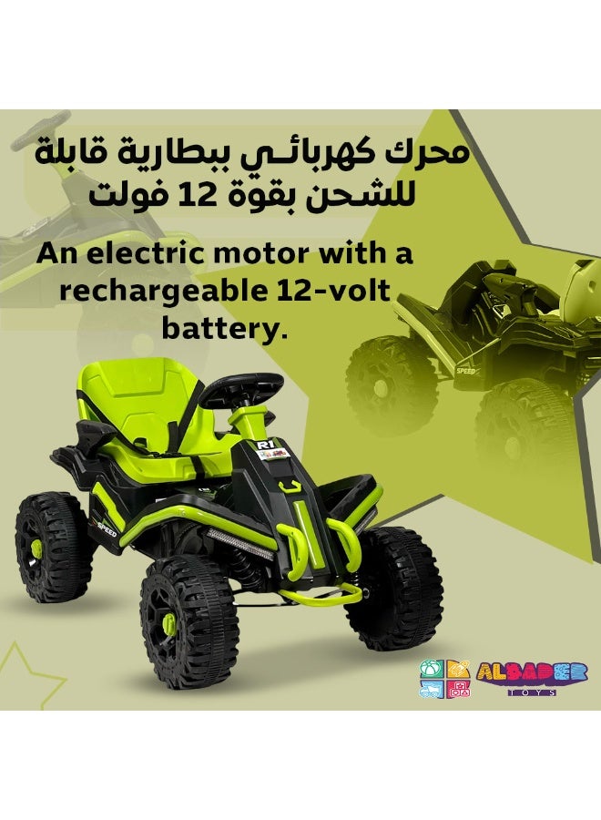 البدر دباب كهربائي أطفال 12 فولت بتصميم رياضي، لعبة ركوب للأطفال بمحركين وبطارية قابلة للشحن، مزود بإضاءة LED وموسيقى وبلوتوث وحزام أمان، مناسب للبنين والبنات من 3 إلى 12 سنة، أخضر - Image 3
