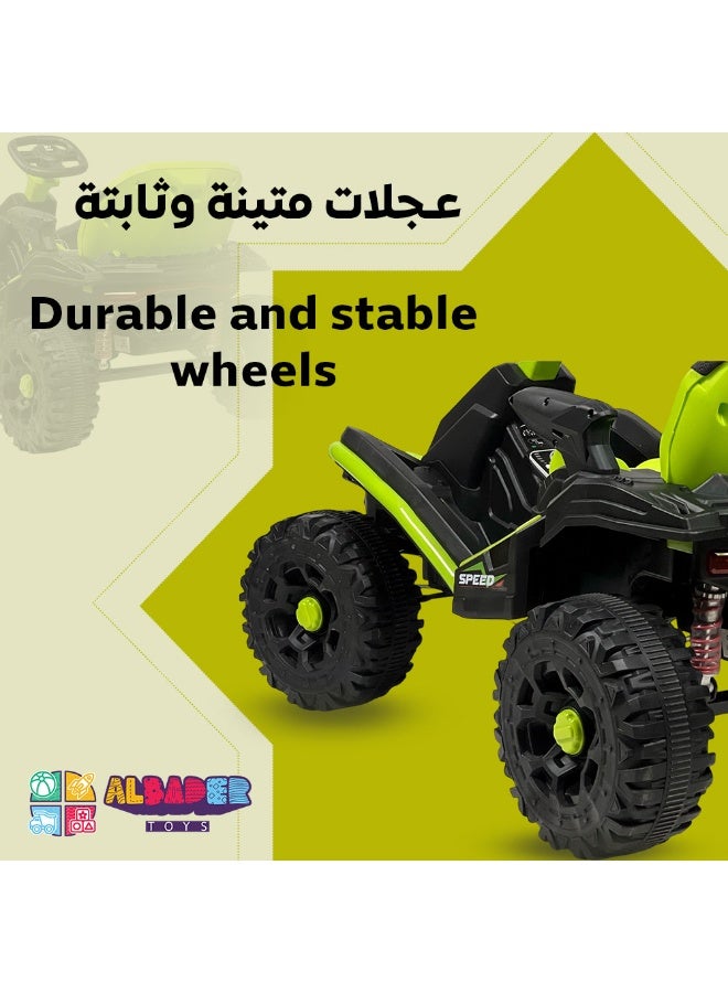 البدر دباب كهربائي أطفال 12 فولت بتصميم رياضي، لعبة ركوب للأطفال بمحركين وبطارية قابلة للشحن، مزود بإضاءة LED وموسيقى وبلوتوث وحزام أمان، مناسب للبنين والبنات من 3 إلى 12 سنة، أخضر - Image 5
