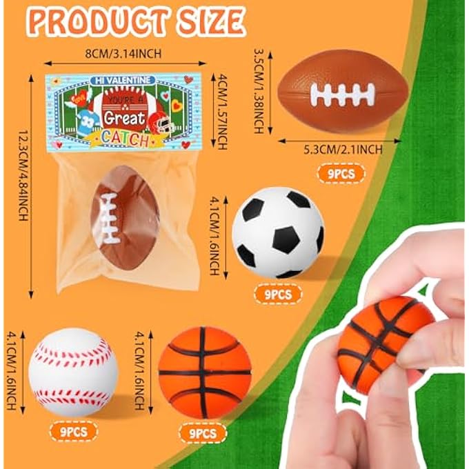 Zhanmai 36 Pcs Valentines Day Gift Cards with Sports Stress Ball Mini Foam Baseball Football Basketball Soccer Stress Ball Bulk Toy for Valentines Classroom Exchange Gift Prizes Party Favor Anxiety Relief - Image 2