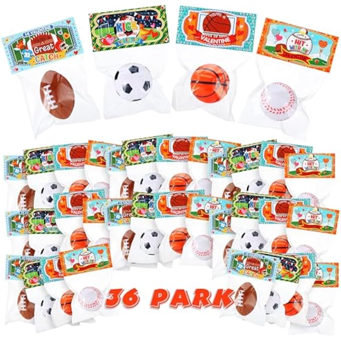 Zhanmai 36 Pcs Valentines Day Gift Cards with Sports Stress Ball Mini Foam Baseball Football Basketball Soccer Stress Ball Bulk Toy for Valentines Classroom Exchange Gift Prizes Party Favor Anxiety Relief - Image 1