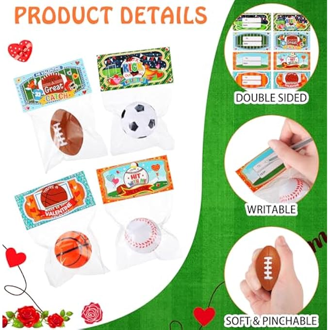 Zhanmai 36 Pcs Valentines Day Gift Cards with Sports Stress Ball Mini Foam Baseball Football Basketball Soccer Stress Ball Bulk Toy for Valentines Classroom Exchange Gift Prizes Party Favor Anxiety Relief - Image 3