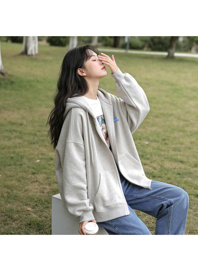 Flying in the snow Women's Jacket 2025 Early Autumn Lightweight Daily Casual Versatile Loose Lazy Feel Heavyweight Hooded Cardigan Sweatshirt - Image 3