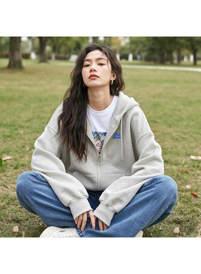 Flying in the snow Women's Jacket 2025 Early Autumn Lightweight Daily Casual Versatile Loose Lazy Feel Heavyweight Hooded Cardigan Sweatshirt - Image 5
