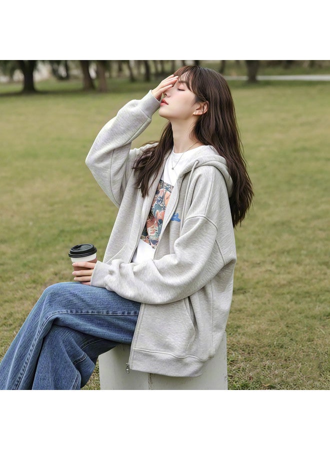 Flying in the snow Women's Jacket 2025 Early Autumn Lightweight Daily Casual Versatile Loose Lazy Feel Heavyweight Hooded Cardigan Sweatshirt - Image 2
