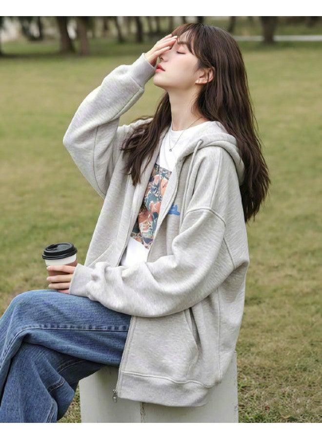 Flying in the snow Women's Jacket 2025 Early Autumn Lightweight Daily Casual Versatile Loose Lazy Feel Heavyweight Hooded Cardigan Sweatshirt - Image 1
