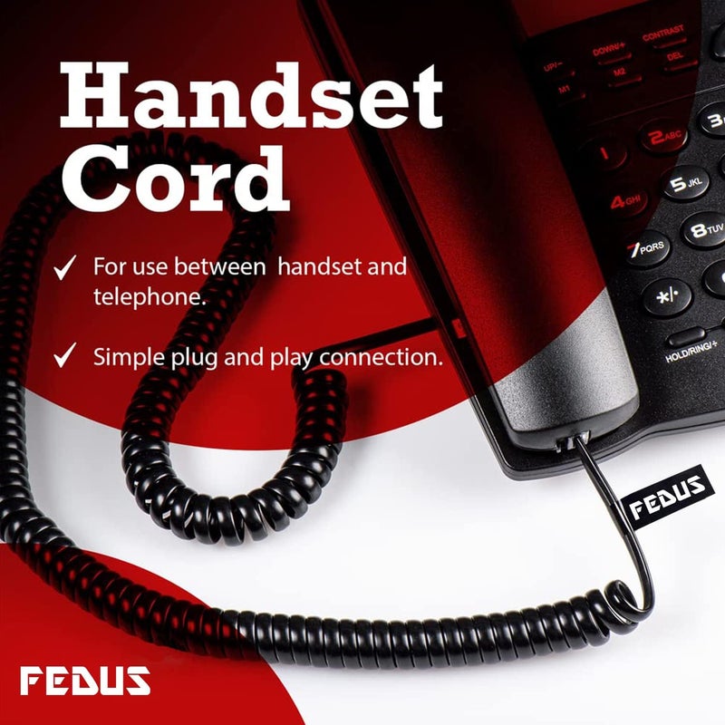 FEDUS Telephone Phone Handset Cable Corded, 12Ft Uncoiled / 2Ft Coiled, Landline Phone 4P4CPure-Copper Coiled Curly Cord Male to Male RJ9/RJ10 Cable, Telephone Accessory, Pack 5 - Image 4