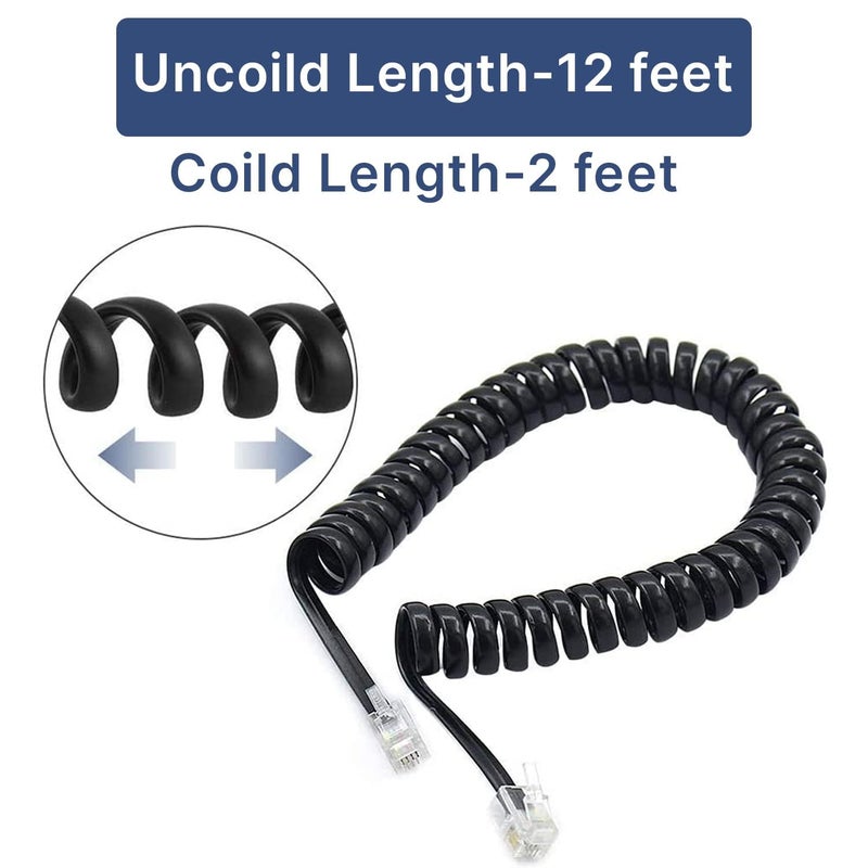 FEDUS Telephone Phone Handset Cable Corded, 12Ft Uncoiled / 2Ft Coiled, Landline Phone 4P4CPure-Copper Coiled Curly Cord Male to Male RJ9/RJ10 Cable, Telephone Accessory, Pack 5 - Image 5