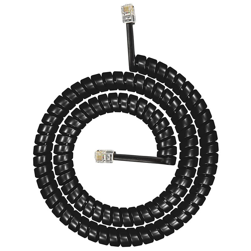 FEDUS Telephone Phone Handset Cable Corded, 12Ft Uncoiled / 2Ft Coiled, Landline Phone 4P4CPure-Copper Coiled Curly Cord Male to Male RJ9/RJ10 Cable, Telephone Accessory, Pack 5 - Image 1