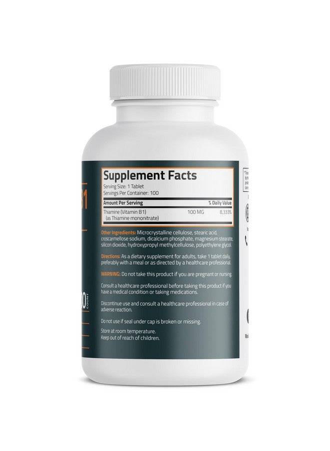 Bronson Vitamin B1 100mg, Non-GMO, 100 Vegetarian Tablets - Image 2