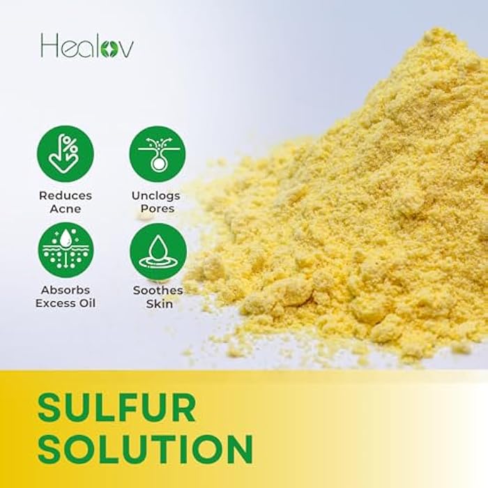 Healov قناع الكبريت للوجه - قناع طين الكبريت الطبيعي بالكامل - عناية بالبشرة المتألقة لحب الشباب، البقع، البشرة الدهنية - كريم الكبريت لحب الشباب يمتص الزيت الزائد ويفتح المسام - علاج قناع الكاولين - Image 4