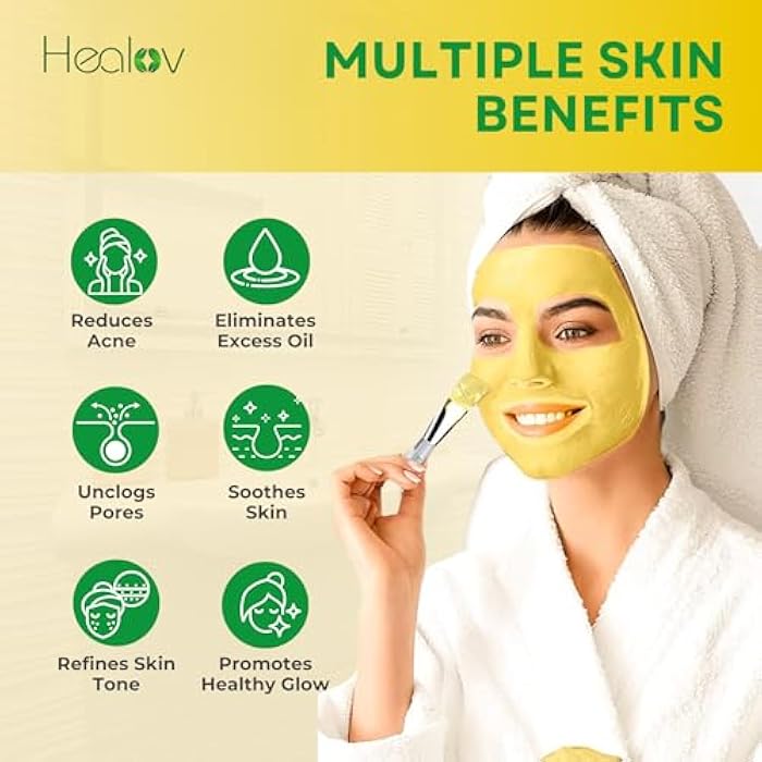 Healov قناع الكبريت للوجه - قناع طين الكبريت الطبيعي بالكامل - عناية بالبشرة المتألقة لحب الشباب، البقع، البشرة الدهنية - كريم الكبريت لحب الشباب يمتص الزيت الزائد ويفتح المسام - علاج قناع الكاولين - Image 3