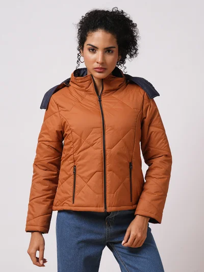 globus Globus Women Hooded Solid Casual Quilted Reversible Jacket