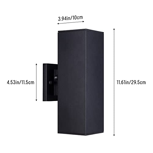 mirrea Modern Outdoor Porch Light Patio Light in 2 Lights Dusk to Dawn Photocell Sensor with Matte Black Aluminum Rectangular Tube and Tempered Glass Cover Waterproof Wall Sconce 2 Pack - Image 5