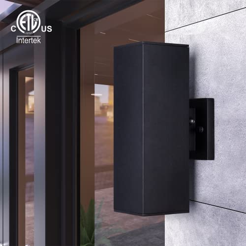 mirrea Modern Outdoor Porch Light Patio Light in 2 Lights Dusk to Dawn Photocell Sensor with Matte Black Aluminum Rectangular Tube and Tempered Glass Cover Waterproof Wall Sconce 2 Pack - Image 2