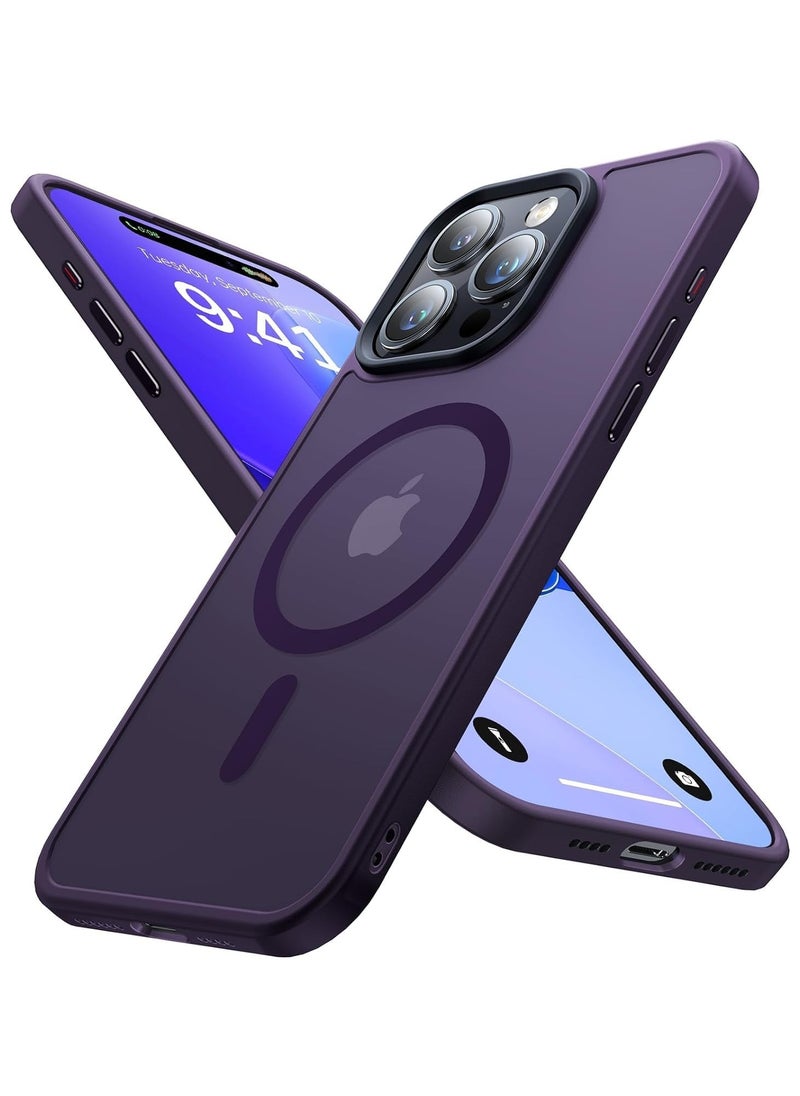Denx Magsafe iPhone 16 Pro Max Case, High Grade Drop Shockproof Matte Translucent Hard Back Slim Case Cover, Black Magnetic Circle (Dark Purple)  - Image 1
