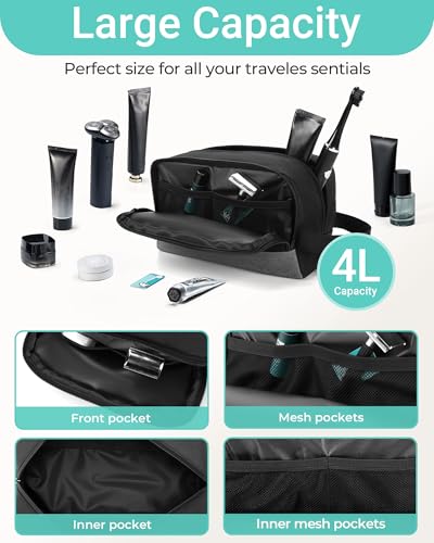 Elviros Travel Toiletry Bag for Men Hanging Dopp Kit Shaving Bag Toiletries Organizer Small Tool Medicine Hygiene Bag for Traveling Pouch(Dark Grey,Large) - Image 2