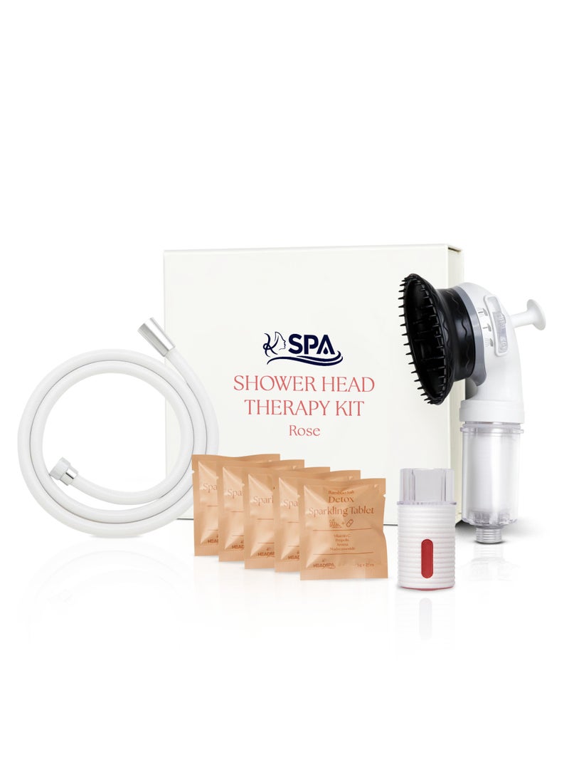 K-HEADSPA Korean Shower Filter Therapy Kit – Water Filtration for Hair Loss, Massage Function, Vitamin-Infused Gel with Rose Scent and Detox Sparkling Tablet for Hair and Skin Wellness - Image 1