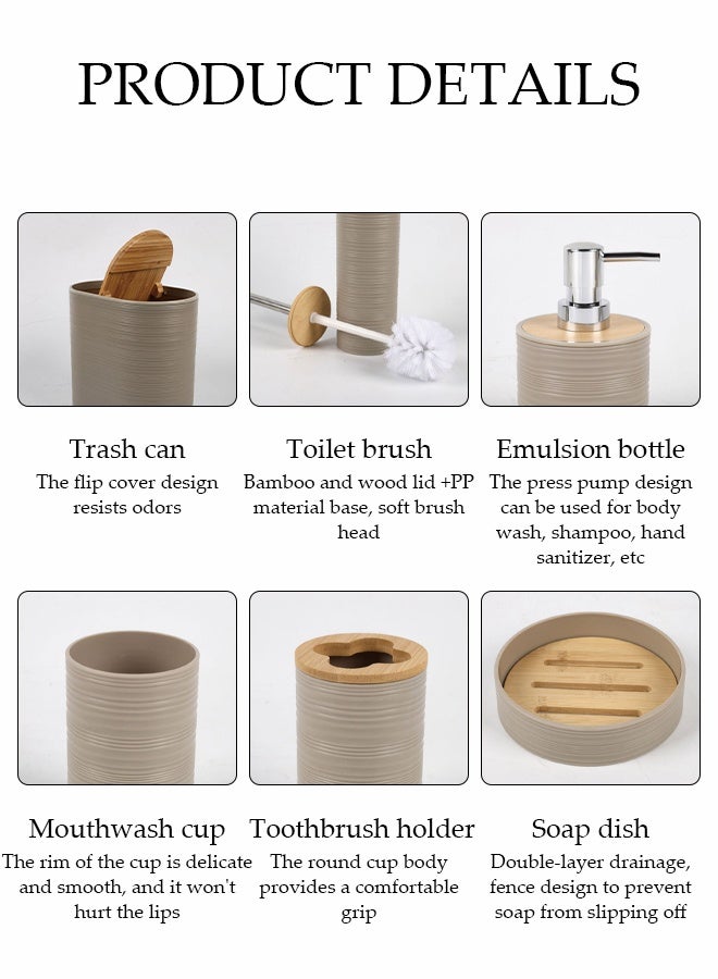 DUNISO 6 Pieces of Bathroom Accessories Set, Household Toiletries Set, Bathroom Storage Set,Sturdy and Durable， with Garbage can, Soap Dish, Toilet Brush, Mouthwash Cup, Lotion Bottle, Toothbrush Holder,Suitable for Family and Travel Use - Image 3
