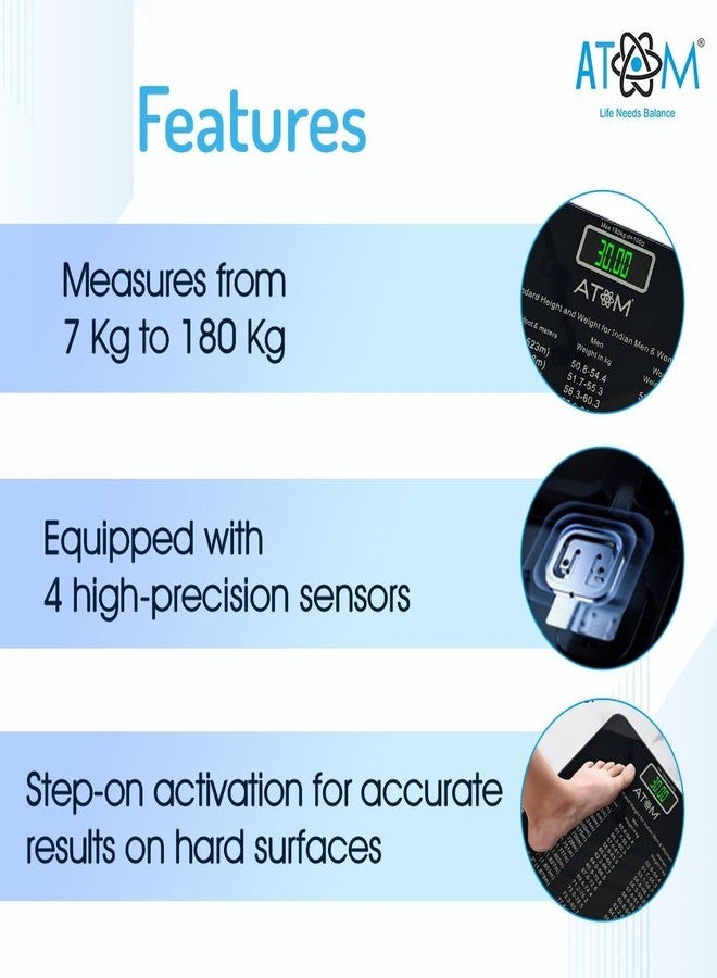 أتوم ميزان أليستون الرقمي الشخصي لوزن الجسم من سلسلة P1 (AL610)، مزود بمخطط مؤشر كتلة الجسم، زجاج مقوى، مستشعرات عالية الدقة، سعة تصل إلى 180 كجم - Image 4