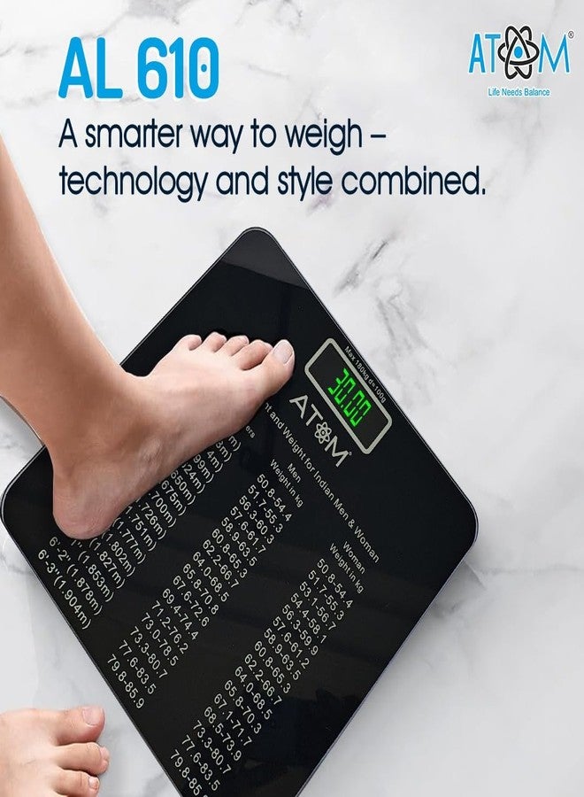 أتوم ميزان أليستون الرقمي الشخصي لوزن الجسم من سلسلة P1 (AL610)، مزود بمخطط مؤشر كتلة الجسم، زجاج مقوى، مستشعرات عالية الدقة، سعة تصل إلى 180 كجم - Image 2