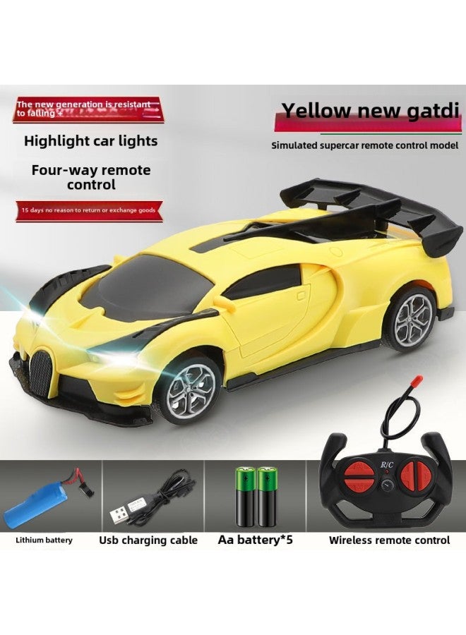 Children's Remote Control Car Rechargeable Fall-resistant Drift Racing Model Electric Car Baby Sports Car Toy Car Boy-Color:Gaty Yellow [with Car Lights-Scale:Rechargeable Version [two Sets Of Lithium Batteries + Charging Cable - Image 1