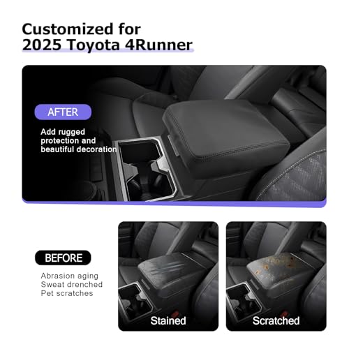 LUWU 2025 2026 4Runner Center Console Cover Compatible with 2025 2026 Toyota 4Runner Accessories 4 Runner 2026 Arm Rest Covers Armrest Console Cover Thin Black - Image 3