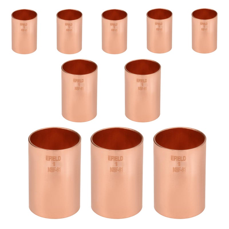 EFIELD 10Pack EFIELD 1 X 1 Copper Slip Couplings No Stop CxC Sweat Connection LF Copper Plumbing Fittings 1x1COPPER034 - Image 2
