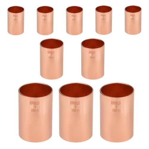 EFIELD 10Pack EFIELD 1 X 1 Copper Slip Couplings No Stop CxC Sweat Connection LF Copper Plumbing Fittings 1x1COPPER034 - Image 1