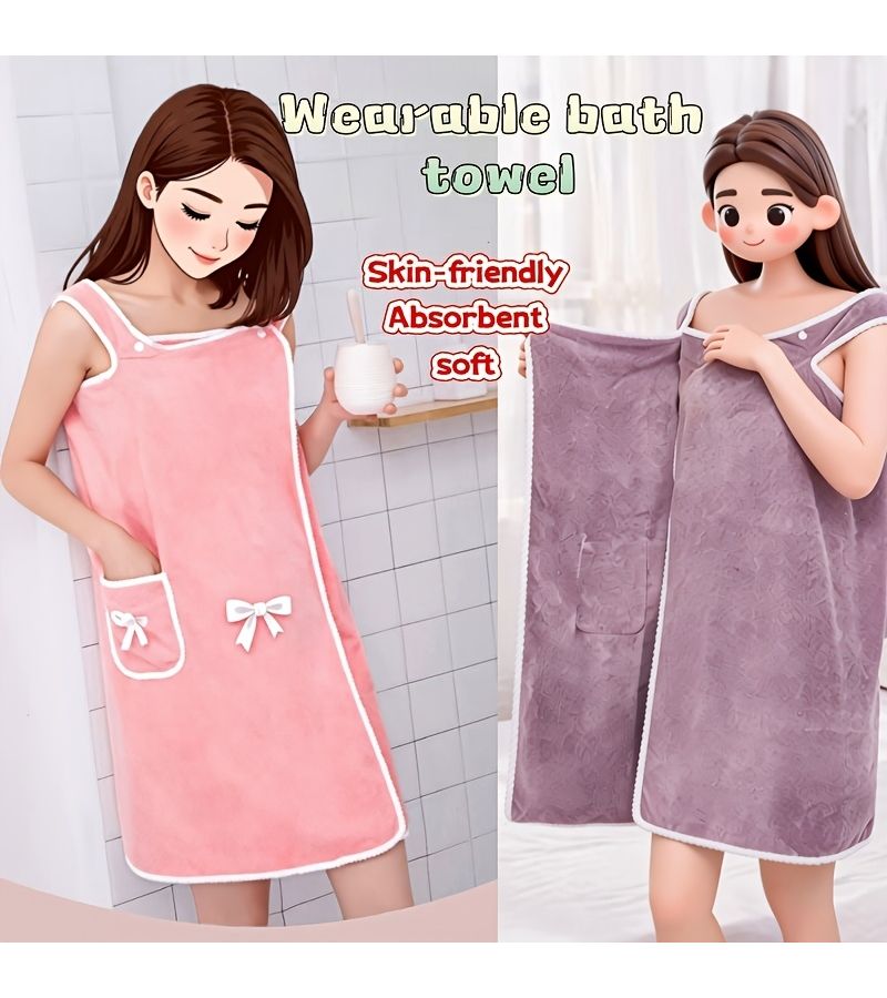 Women Light Pink Robe Ultra Soft Comfortable Absorbent Cute Pocketed Lightweight Wearable Bathrobe - Image 1